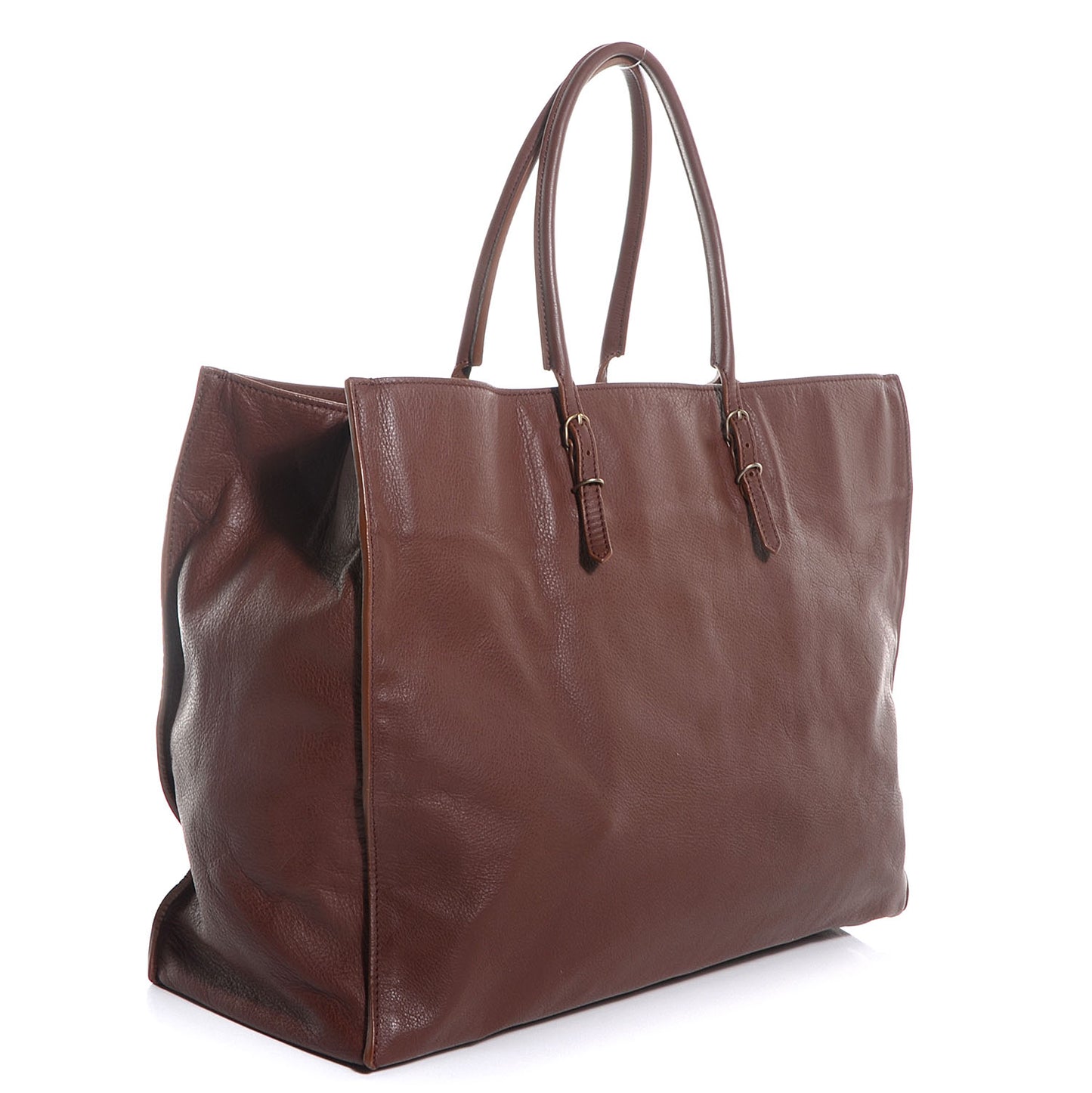 Veau Leather Papier A4 Tote Castagna