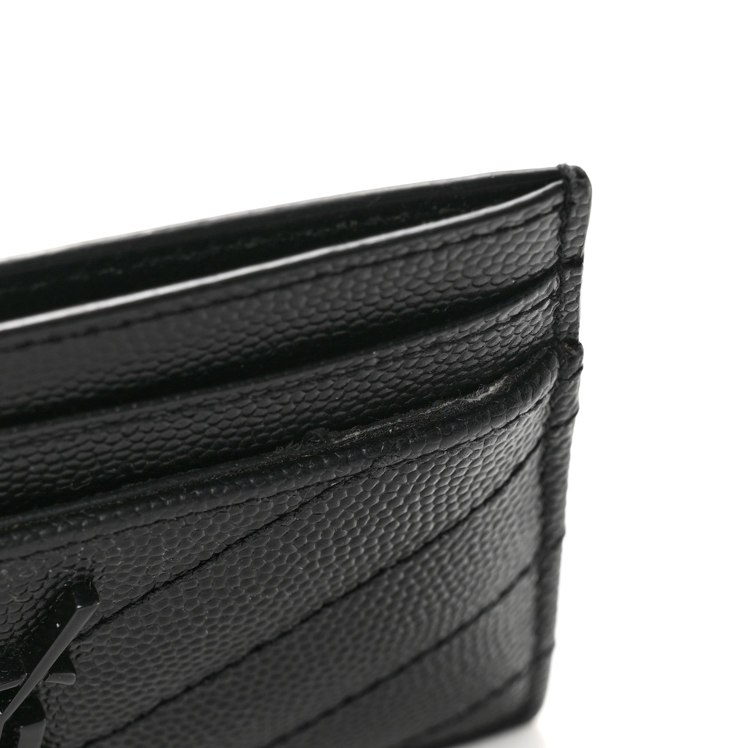 Saint Laurent Grain De Poudre Matelasse Chevron Monochrome Monogram Credit Card Case Black 9 of 10