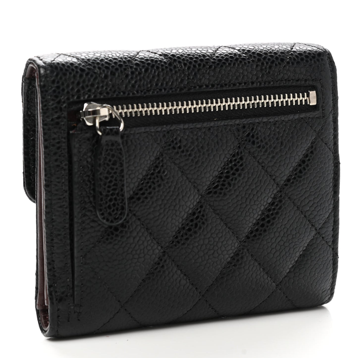 Caviar Quilted Compact Flap Wallet Black