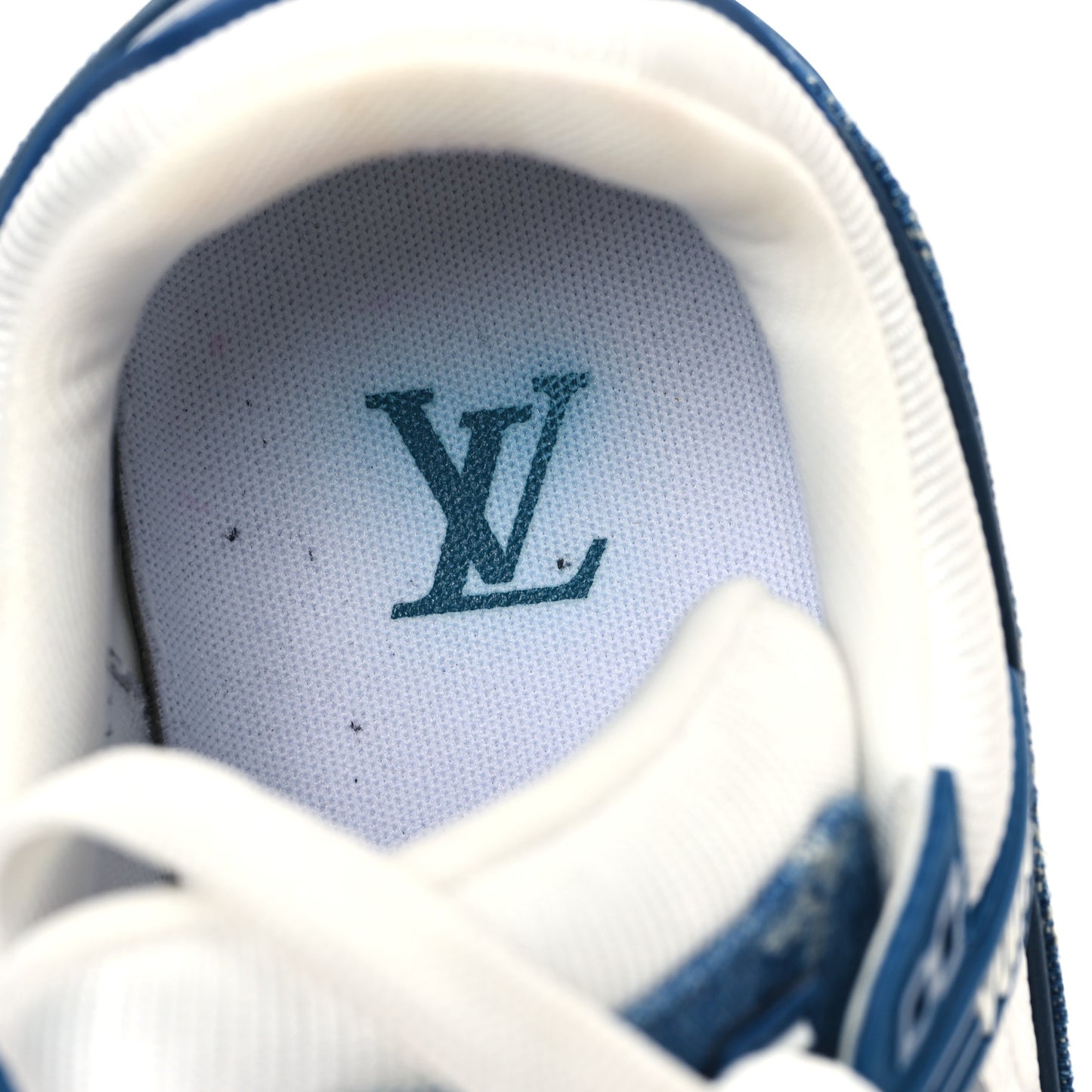 Calfskin Embossed Monogram Denim Womens LV Trainer Sneakers 37 Blue