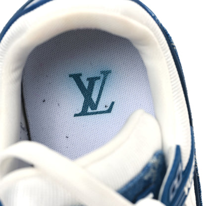 Louis Vuitton Calfskin Embossed Monogram Denim Womens LV Trainer Sneakers 37 Blue 7 of 10