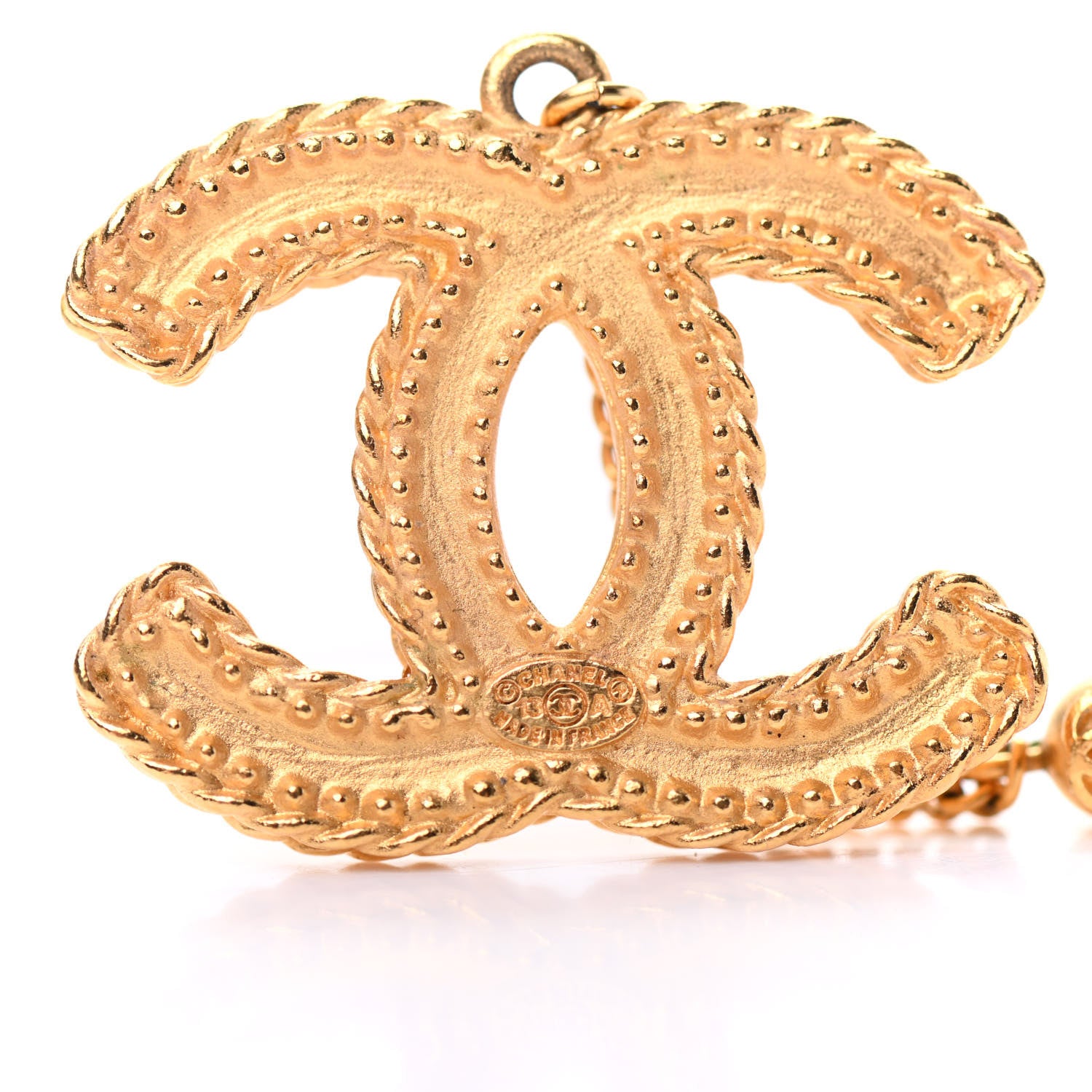 Chanel CC Drop Earrings Matte Gold 4 of 5