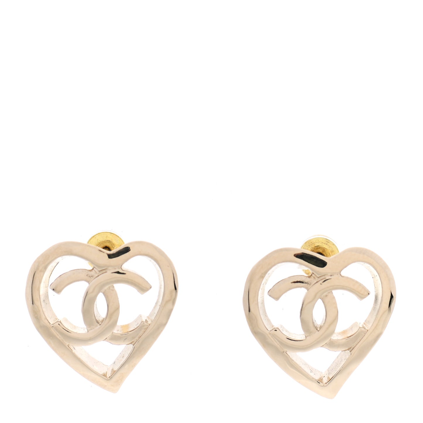 Metal CC Heart Coco In Love Earrings Gold