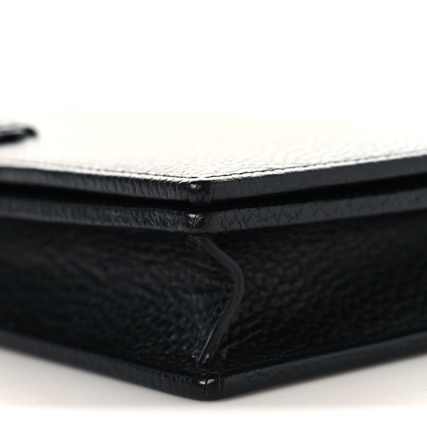 Dollar Calfskin Enamel Monochrome Mini GG Marmont Chain Wallet Black