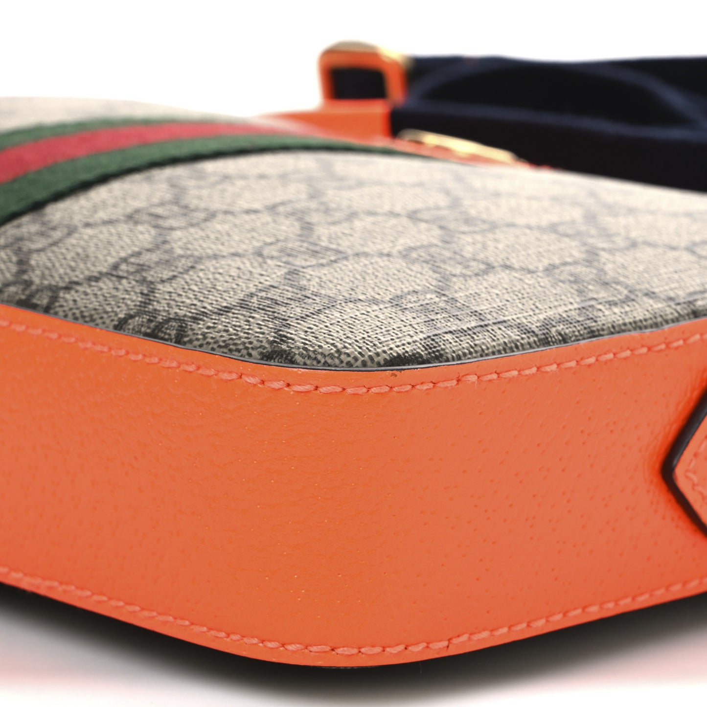 GG Supreme Monogram Textured Dollar Calfskin Web Ophidia Wristlet Shoulder Bag Beige Ebony Orange