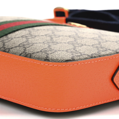 Gucci GG Supreme Monogram Textured Dollar Calfskin Web Ophidia Wristlet Shoulder Bag Beige Ebony Orange 11 of 12