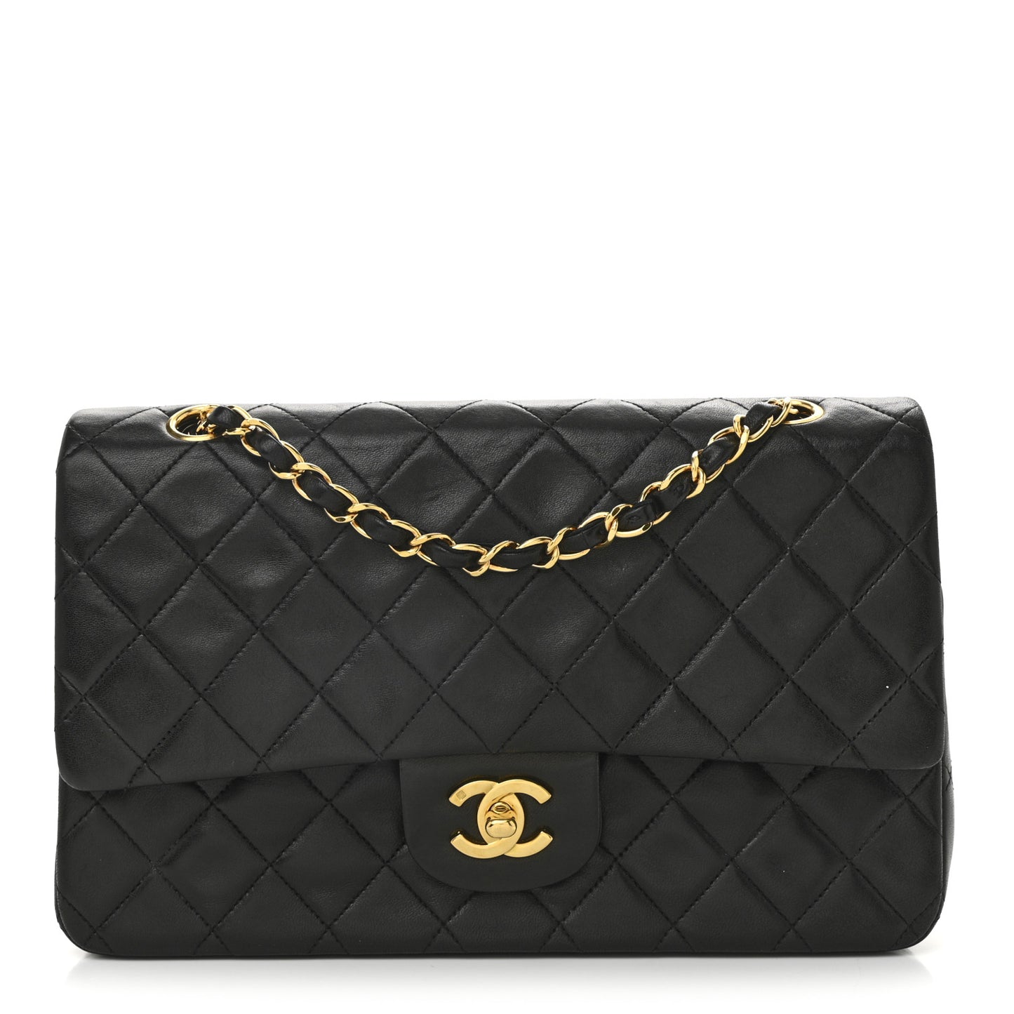 Lambskin Quilted Medium Double Flap Black