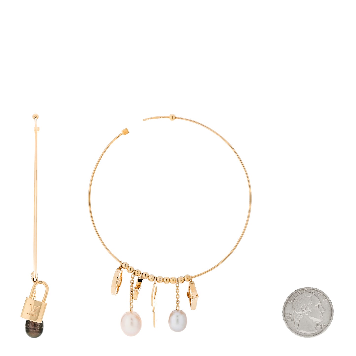 18k Yellow Gold Cultured Pearl Monogram Hoop Earrings