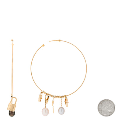 Louis Vuitton 18k Yellow Gold Cultured Pearl Monogram Hoop Earrings 2 of 6