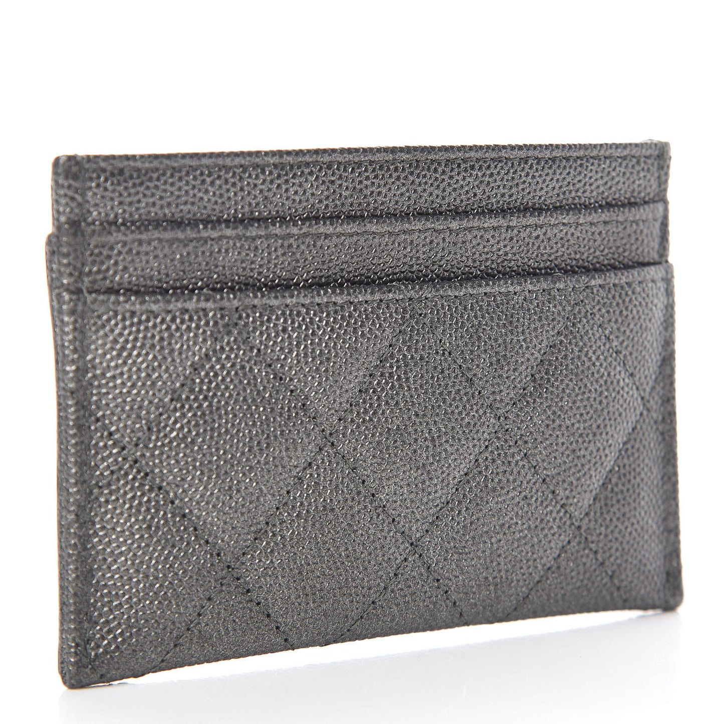 Metallic Caviar Quilted Filigree Card Holder Dark Silver