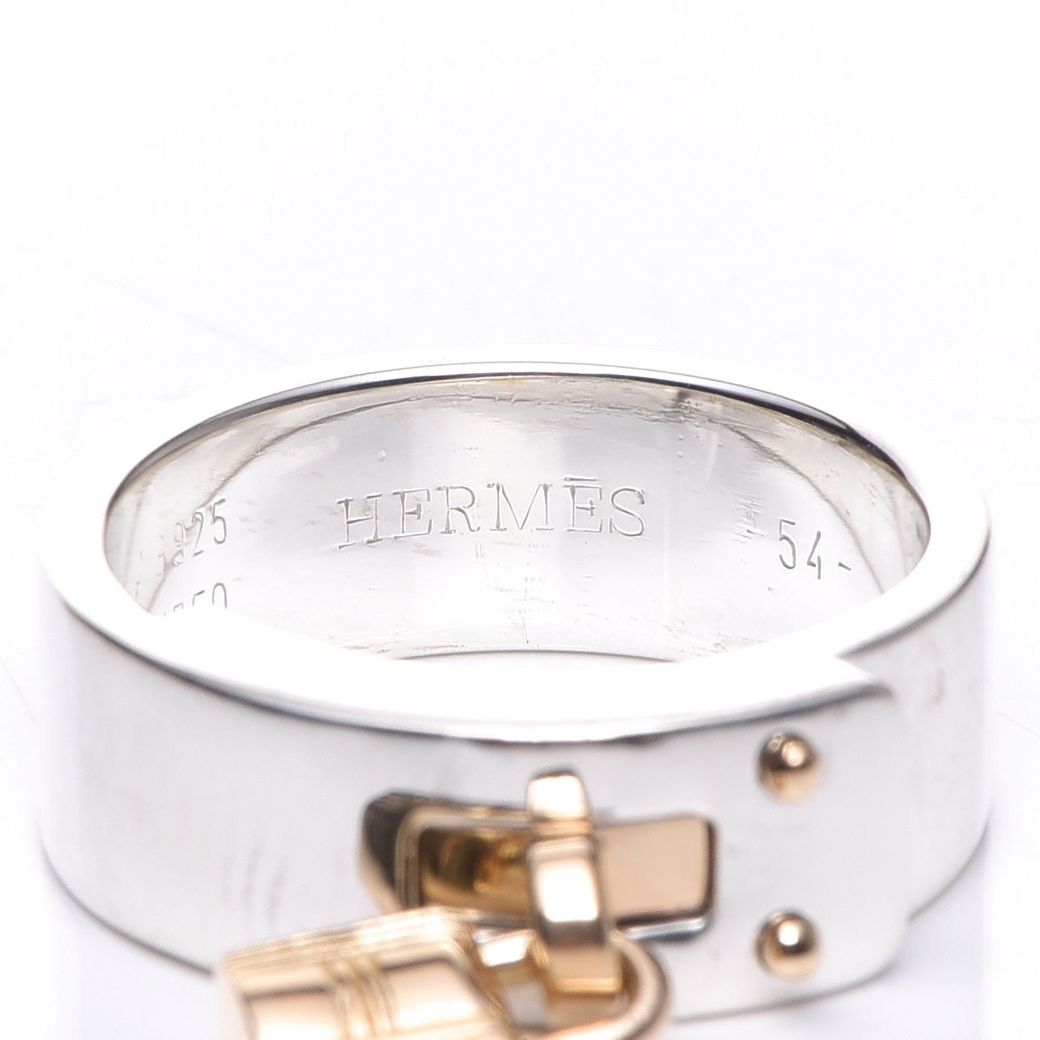 Hermes Sterling Silver 18K Yellow Gold Kelly Cadena Ring 54 6.25 14 of 17