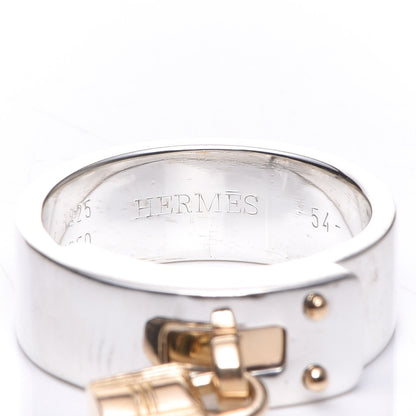 Hermes Sterling Silver 18K Yellow Gold Kelly Cadena Ring 54 6.25 14 of 17