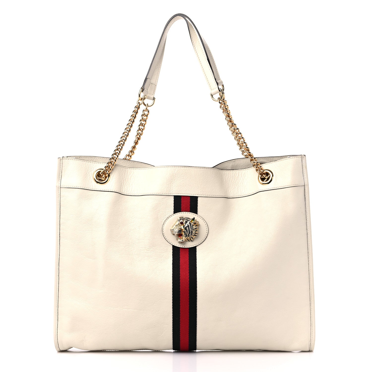 Gucci Suede Calfskin Large Rajah Chain Tote White 3 of 10