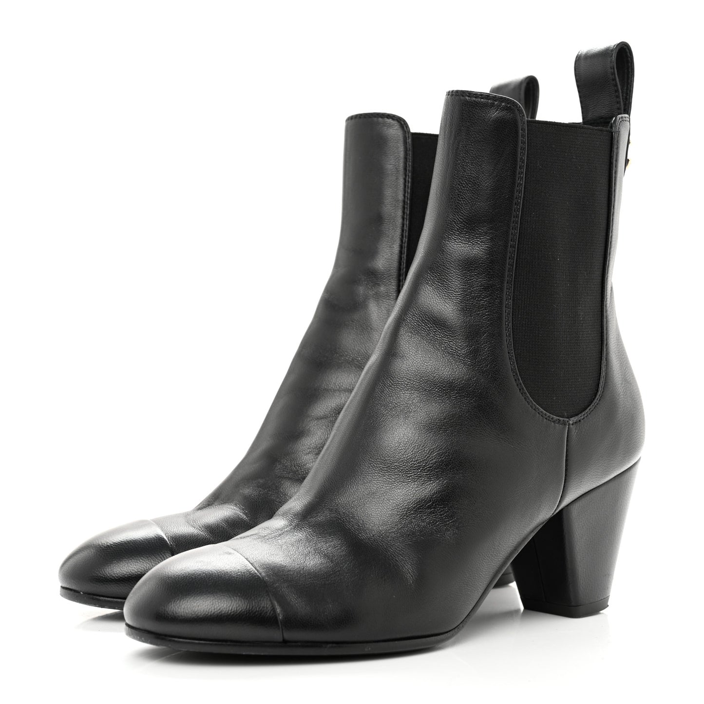 Lambskin Cap Toe CC Short Ankle Boots 36 Black