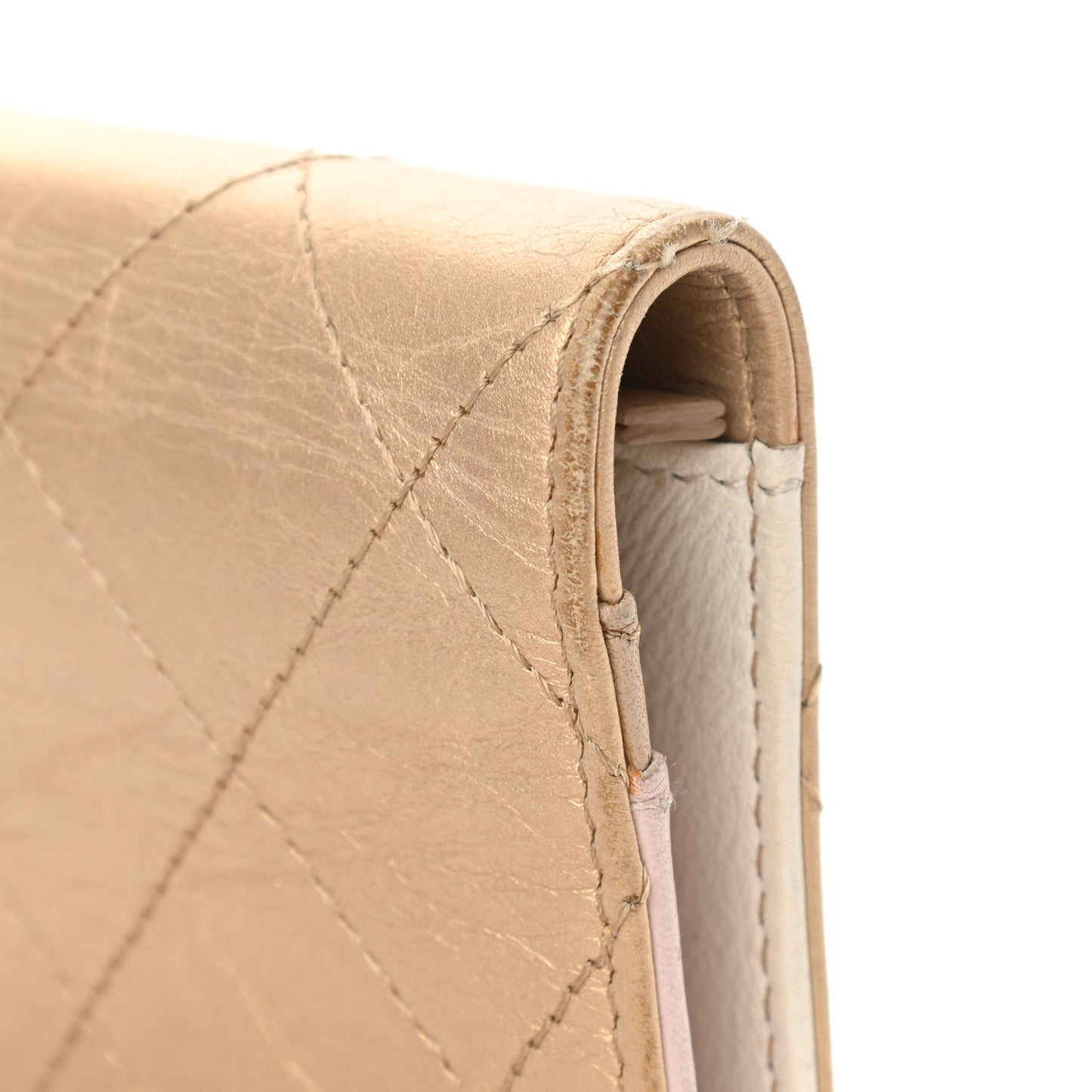 Metallic Calfskin Diamond Stitched Yen Wallet Gold