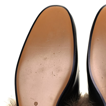 Gucci Calfskin Fur Dragon UFO Embroidered Mens Princetown Slippers 8 Black 6 of 8