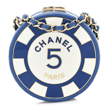 Chanel Lambskin Enamel Quilted Round Poker Chip Clutch With Chain Blue White 1 of 9