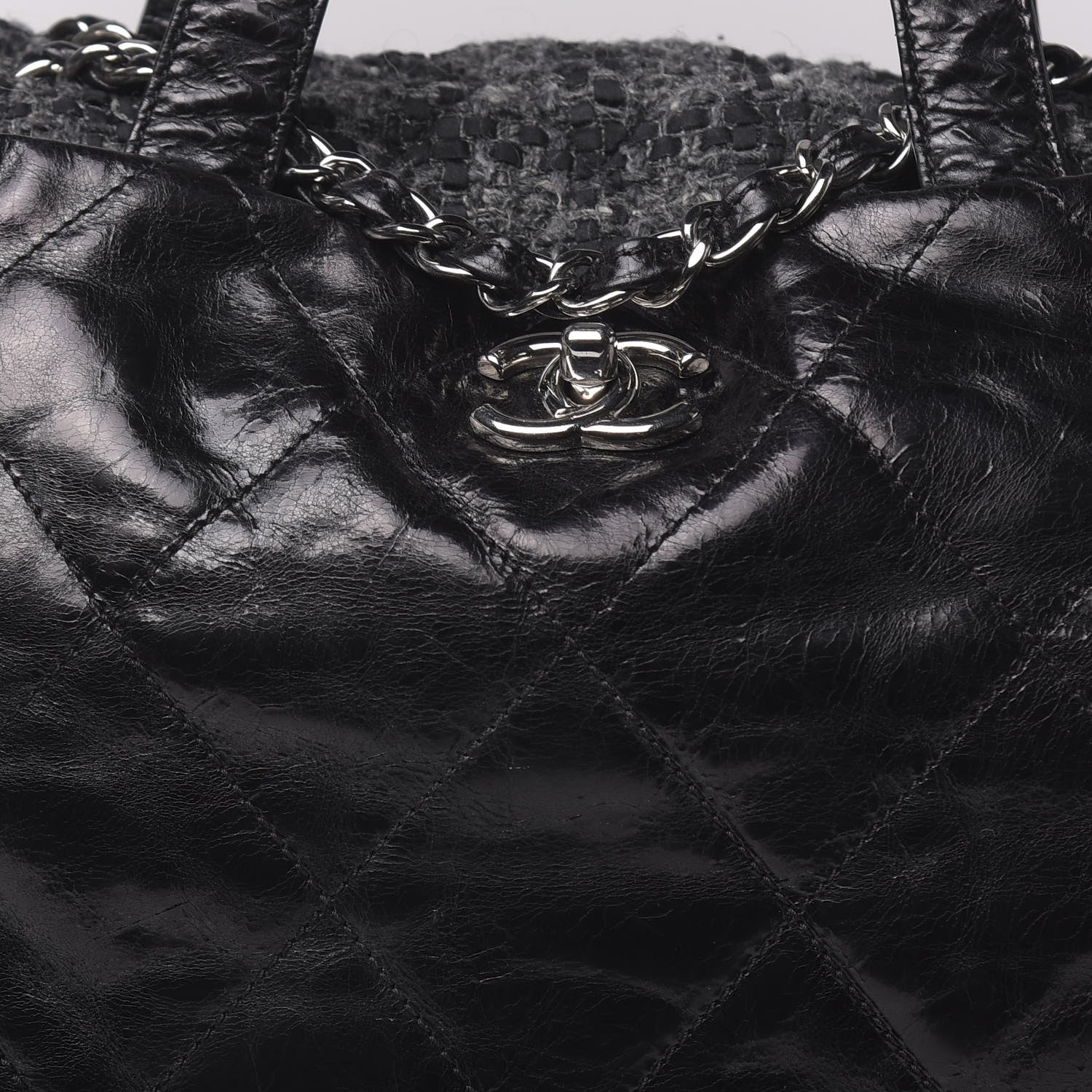 Chanel Glazed Calfskin Quilted Tweed Portobello Tote Black 8 of 10