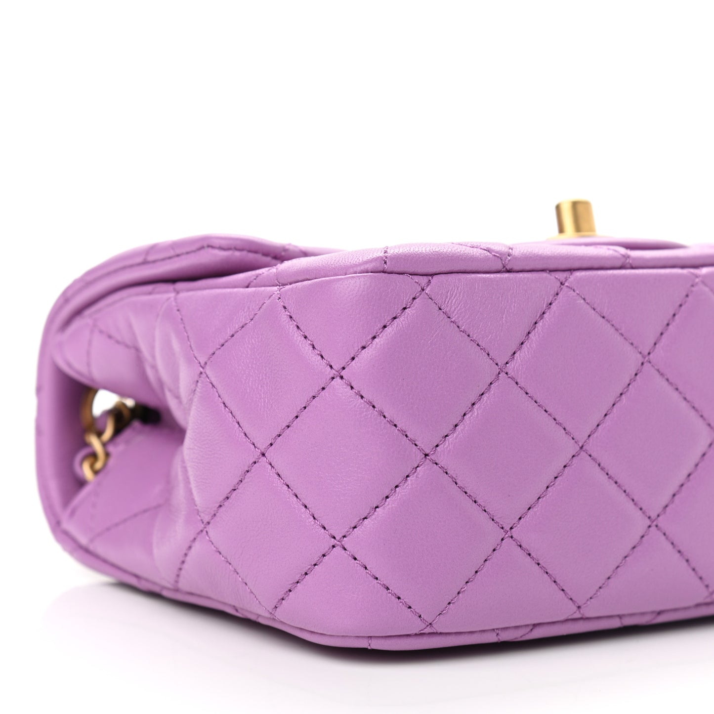 Lambskin Quilted Mini Pearl Crush Flap Purple