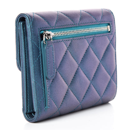 Chanel Iridescent Lambskin Quilted Small Compact Wallet Turquoise 3 of 9