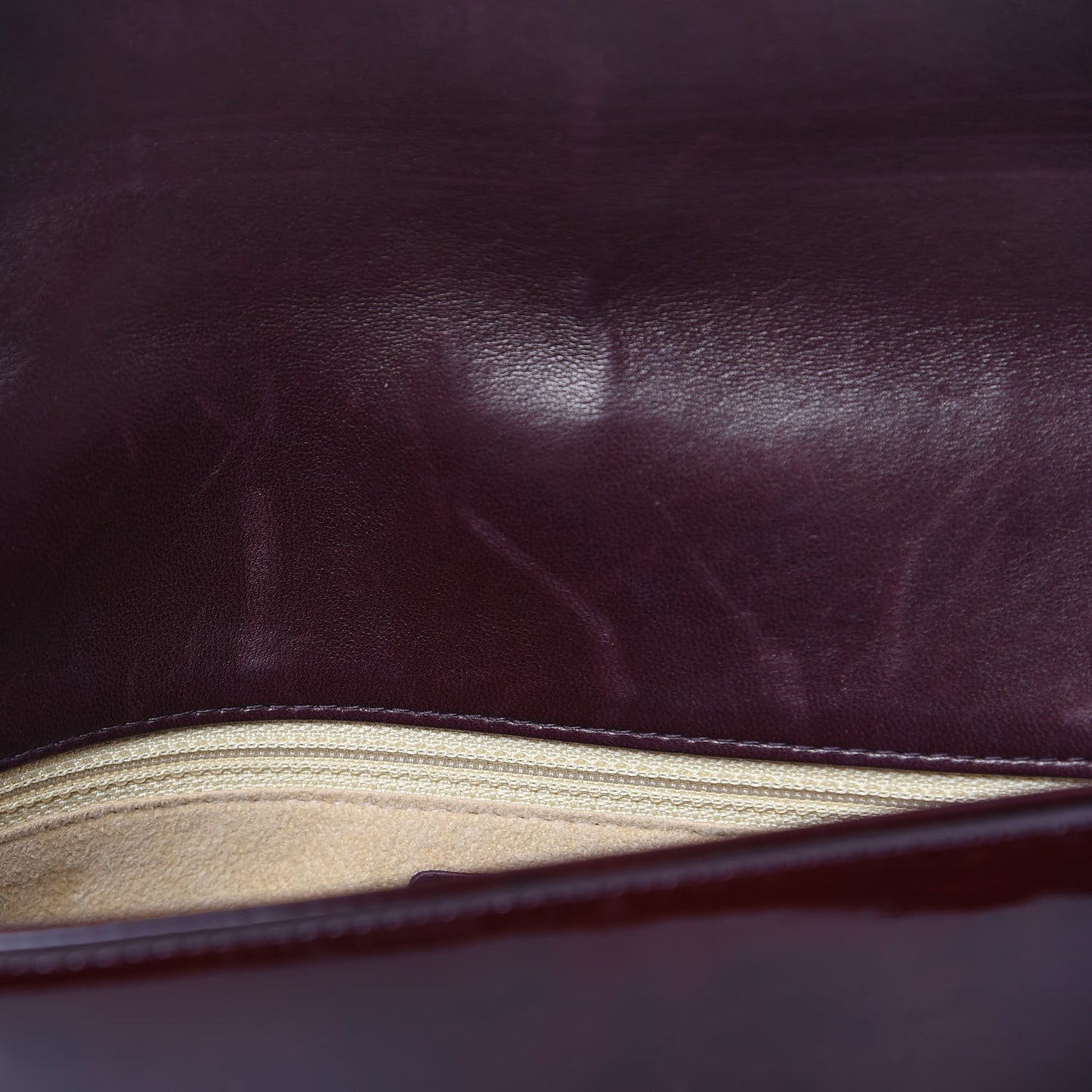 Patent Chocolate Bar Quilted CC Flap Burgundy