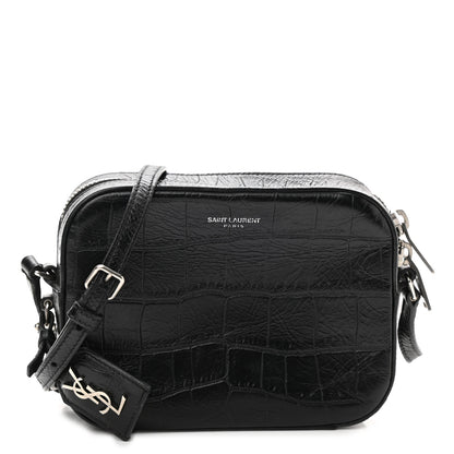 Saint Laurent Calfskin Crocodile Embossed Small Classic Monogram Camera Bag Black 1 of 8
