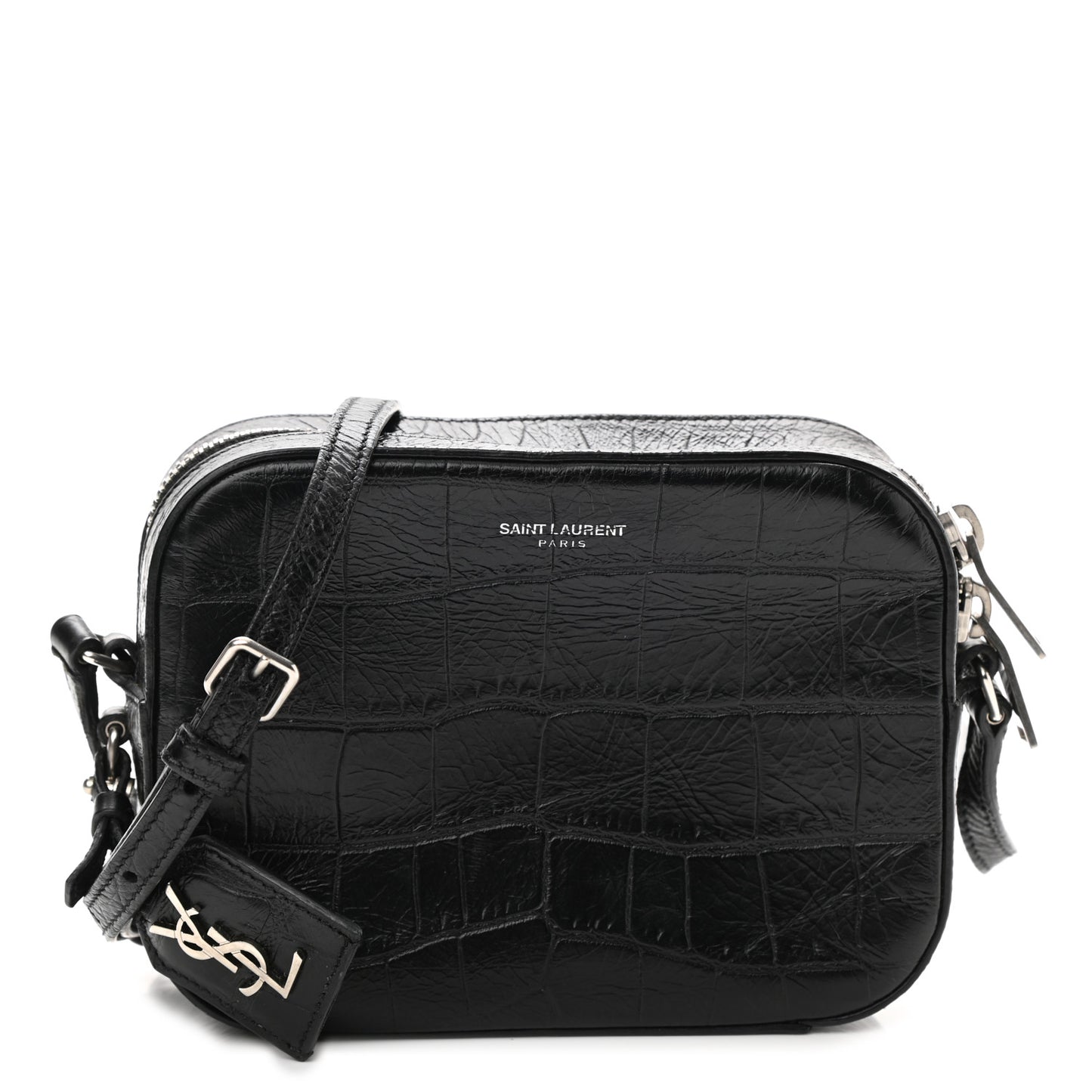 Calfskin Crocodile Embossed Small Classic Monogram Camera Bag Black