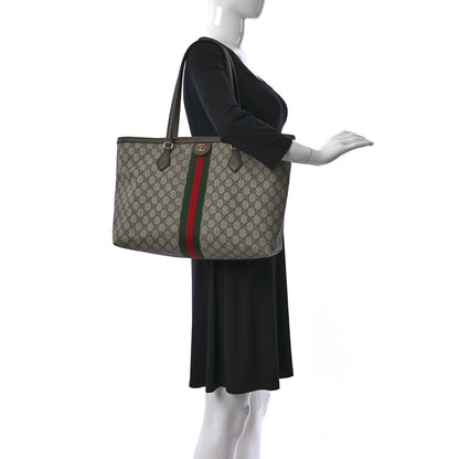 Gucci GG Supreme Monogram Textured Calfskin Web Medium Ophidia Shopping Tote Beige Ebony New Acero 2 of 12