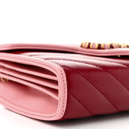 Gucci Azalea Calfskin Enamel Matelasse Diagonal Torchon GG Marmont Chain Wallet New Cherry Red Wild Rose 9 of 10