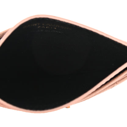 Saint Laurent Grain De Poudre Matelasse Chevron Monogram Credit Card Case Pale Pink 5 of 9
