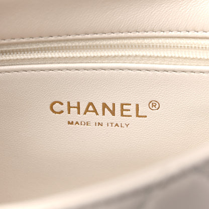 Chanel Shiny Lambskin Quilted Golden Links Top Handle Flap White 6 of 10