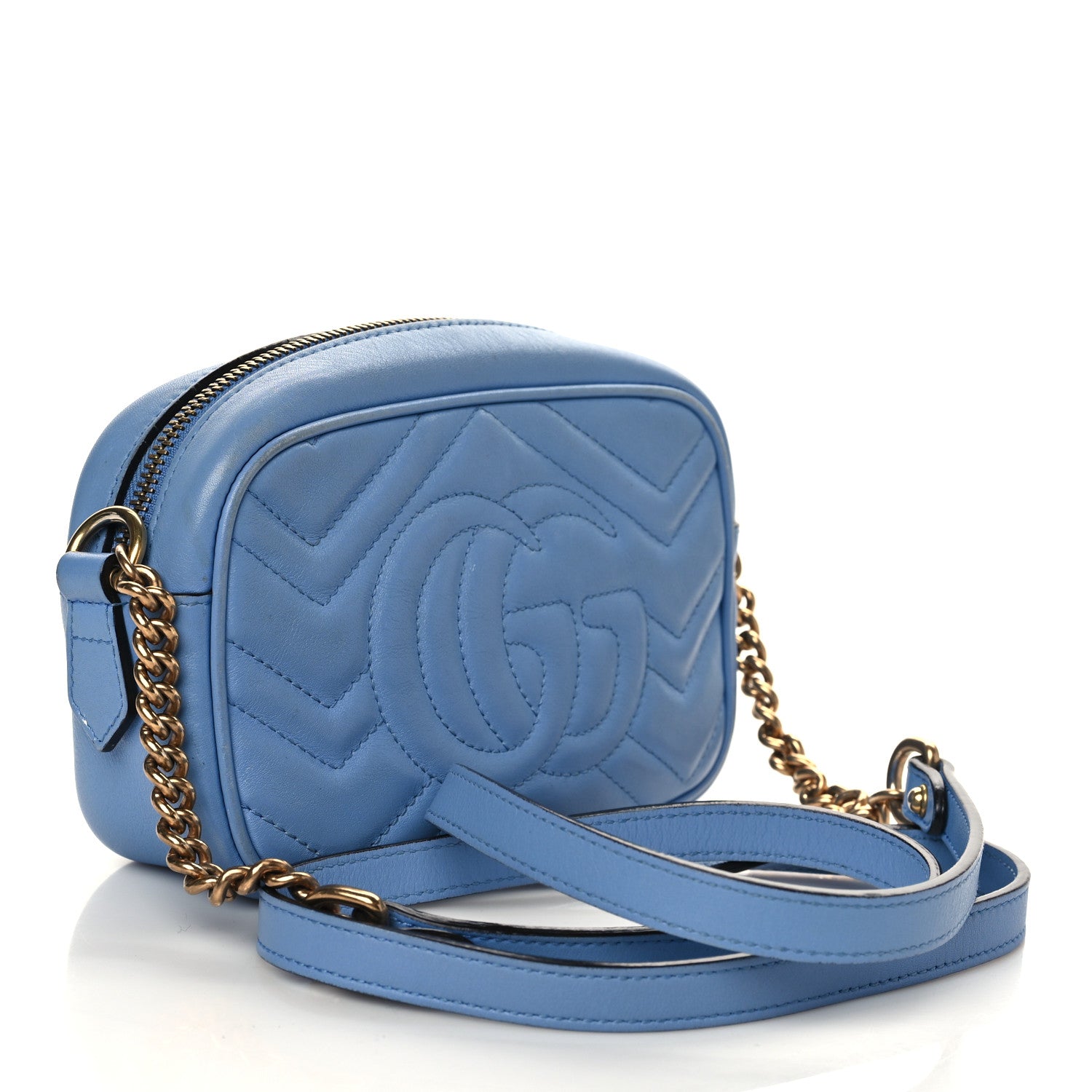 Gucci Calfskin Matelasse Mini GG Marmont Chain Shoulder Bag Clear Sky Blue 3 of 11