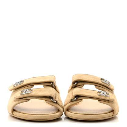 Chanel Suede Kidskin Velcro Mules 38 Beige 3 of 10