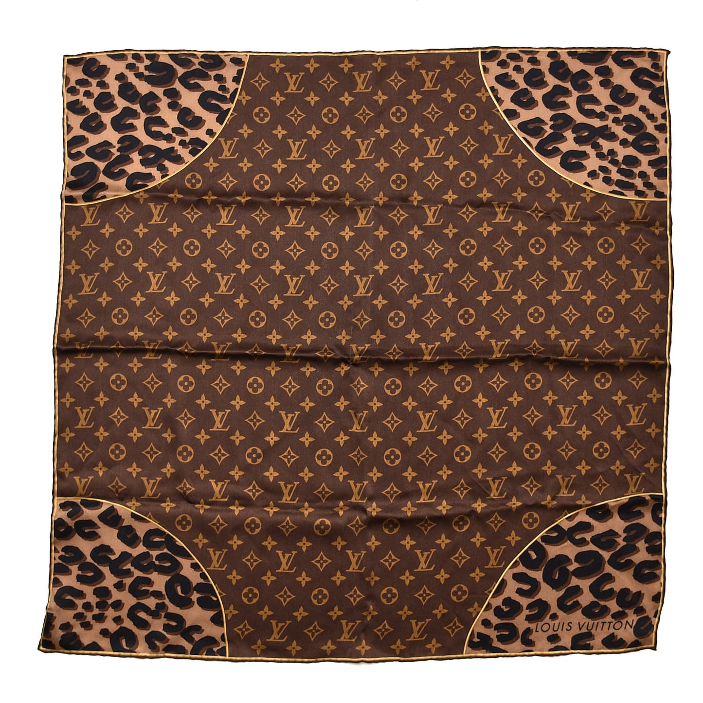 Silk Leopard Monogram Square Scarf