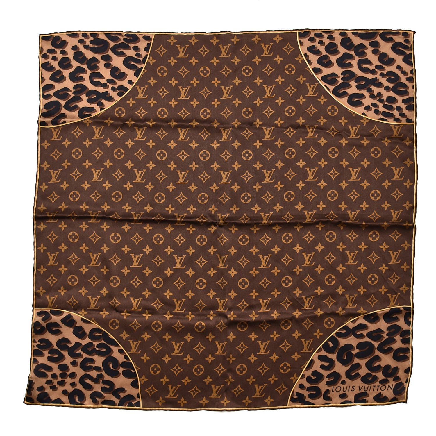 Louis Vuitton Silk Leopard Monogram Square Scarf 1 of 5