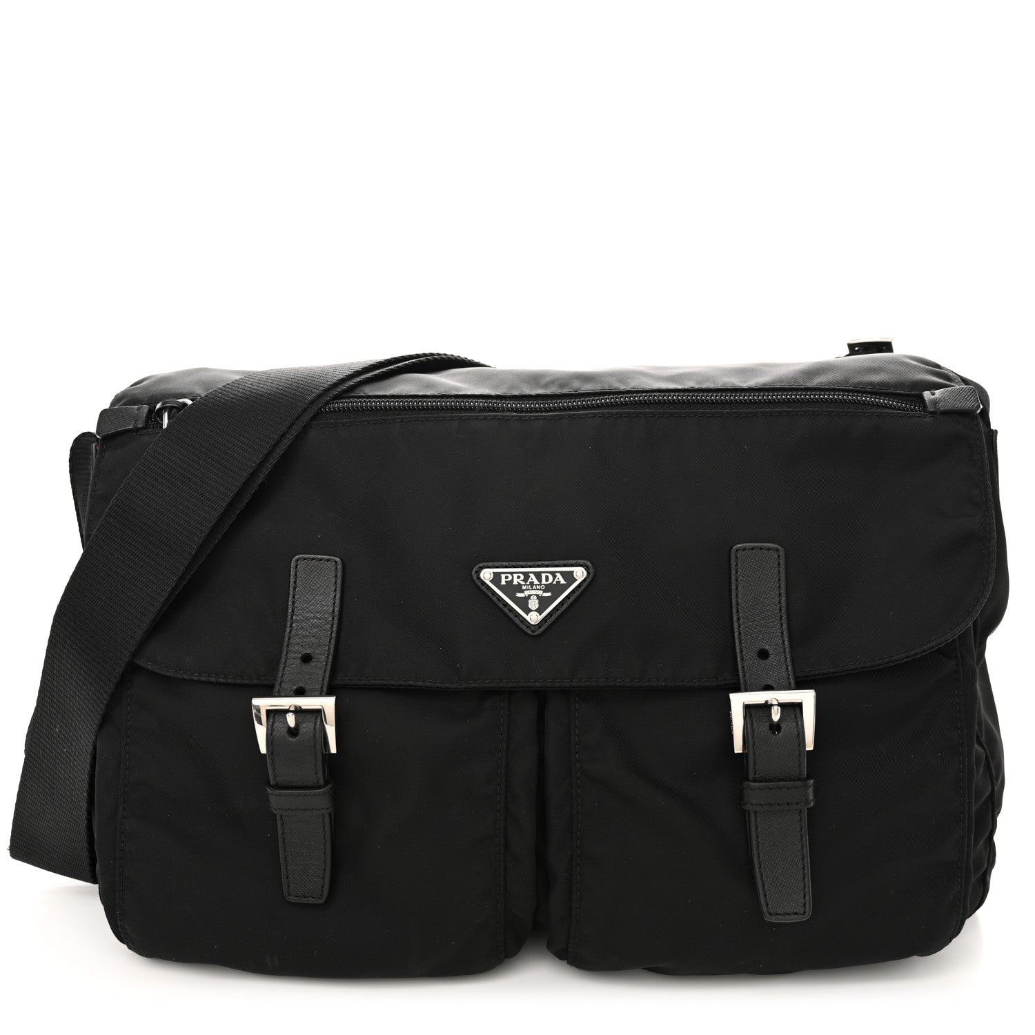 Prada Tessuto Nylon Saffiano Vela Messenger Bag Black 1 of 9