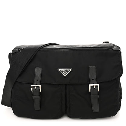 Prada Tessuto Nylon Saffiano Vela Messenger Bag Black 1 of 9