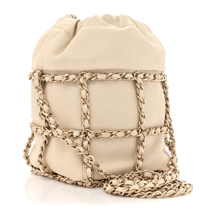 Chanel Lambskin Bucket Chain Drawstring Bag Beige 3 of 10