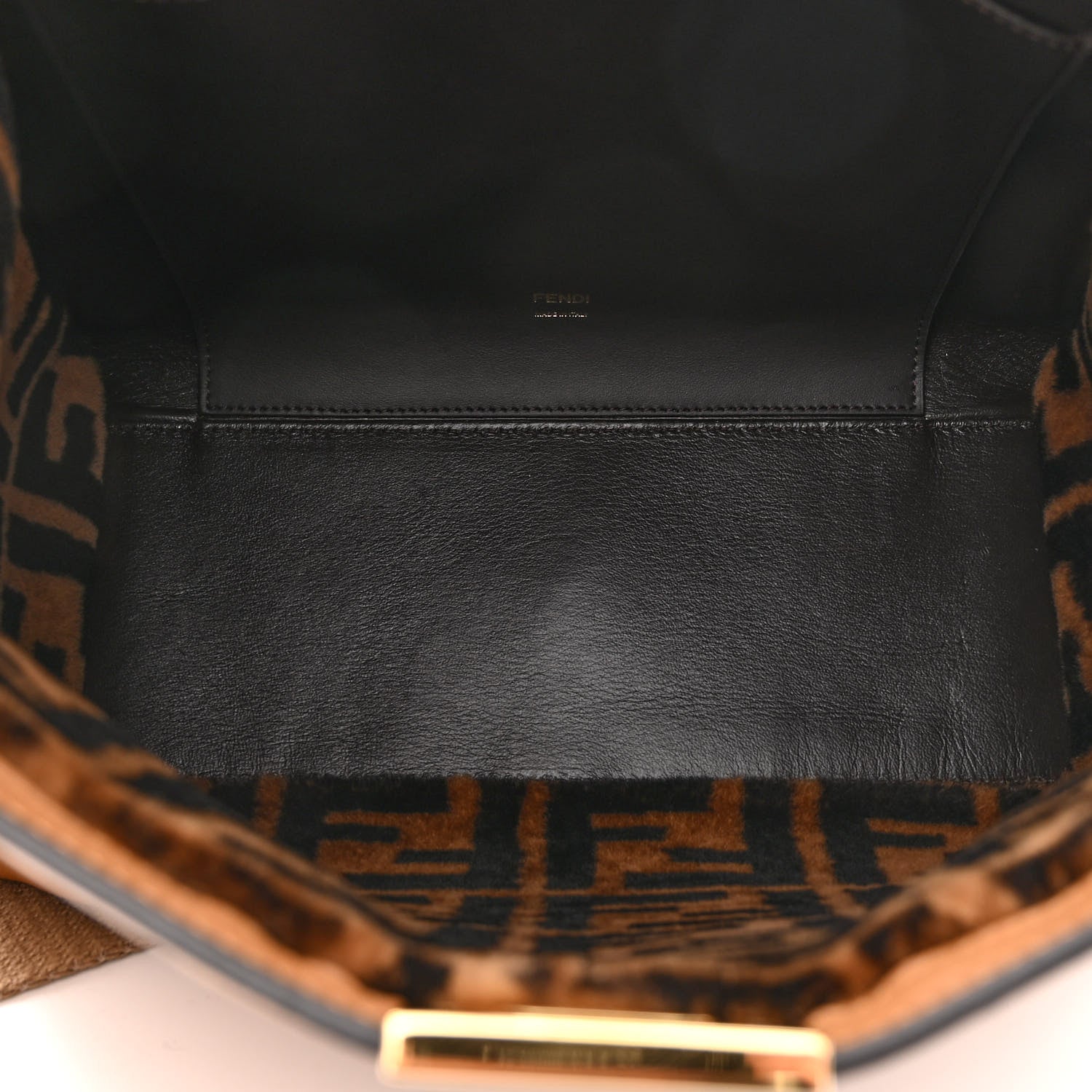 Fendi Vitello Seta Light Century Shearling FF 1974 Medium Peekaboo X-Lite Nocciolo Ebano Tobacco 5 of 9