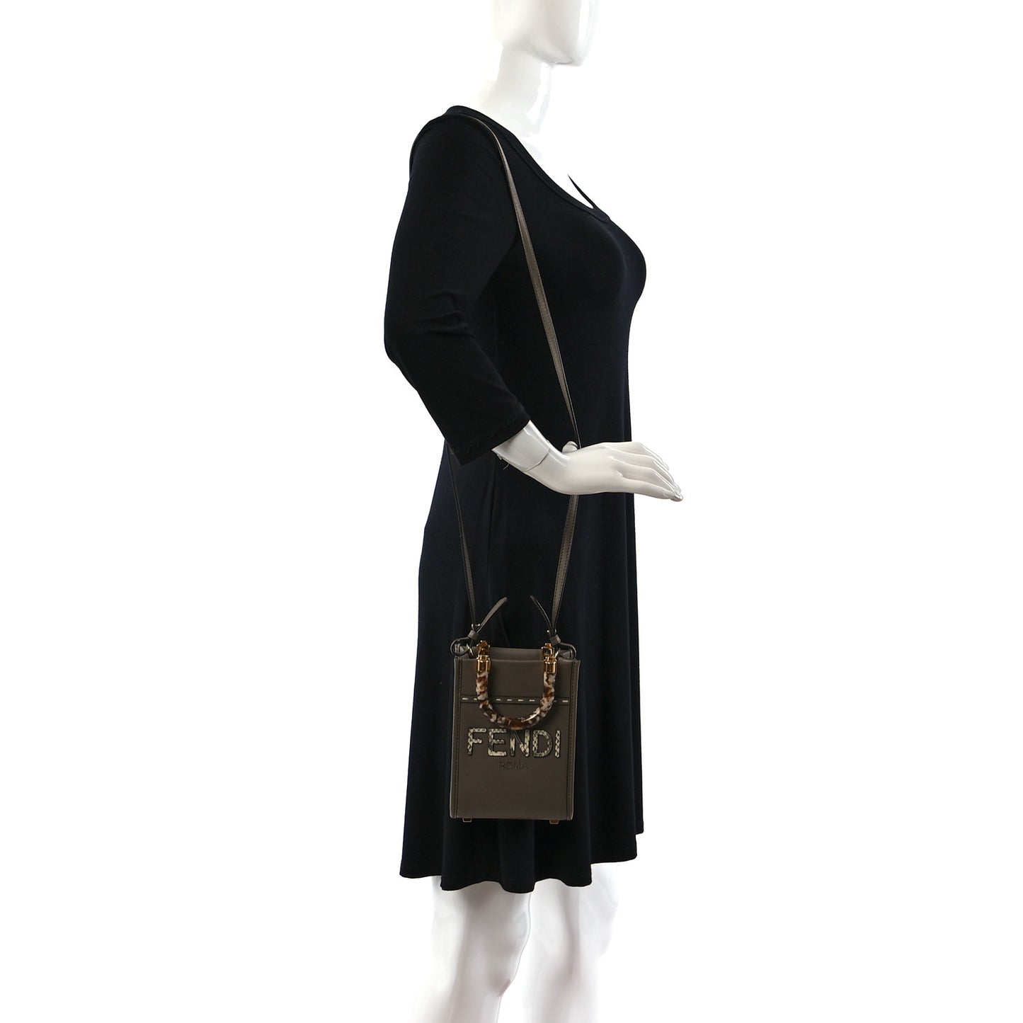 Vitello King Plexiglass Elaphe Python Print Logo Mini Fendi Sunshine Shopper Tote Tartufo Daisy Roccia