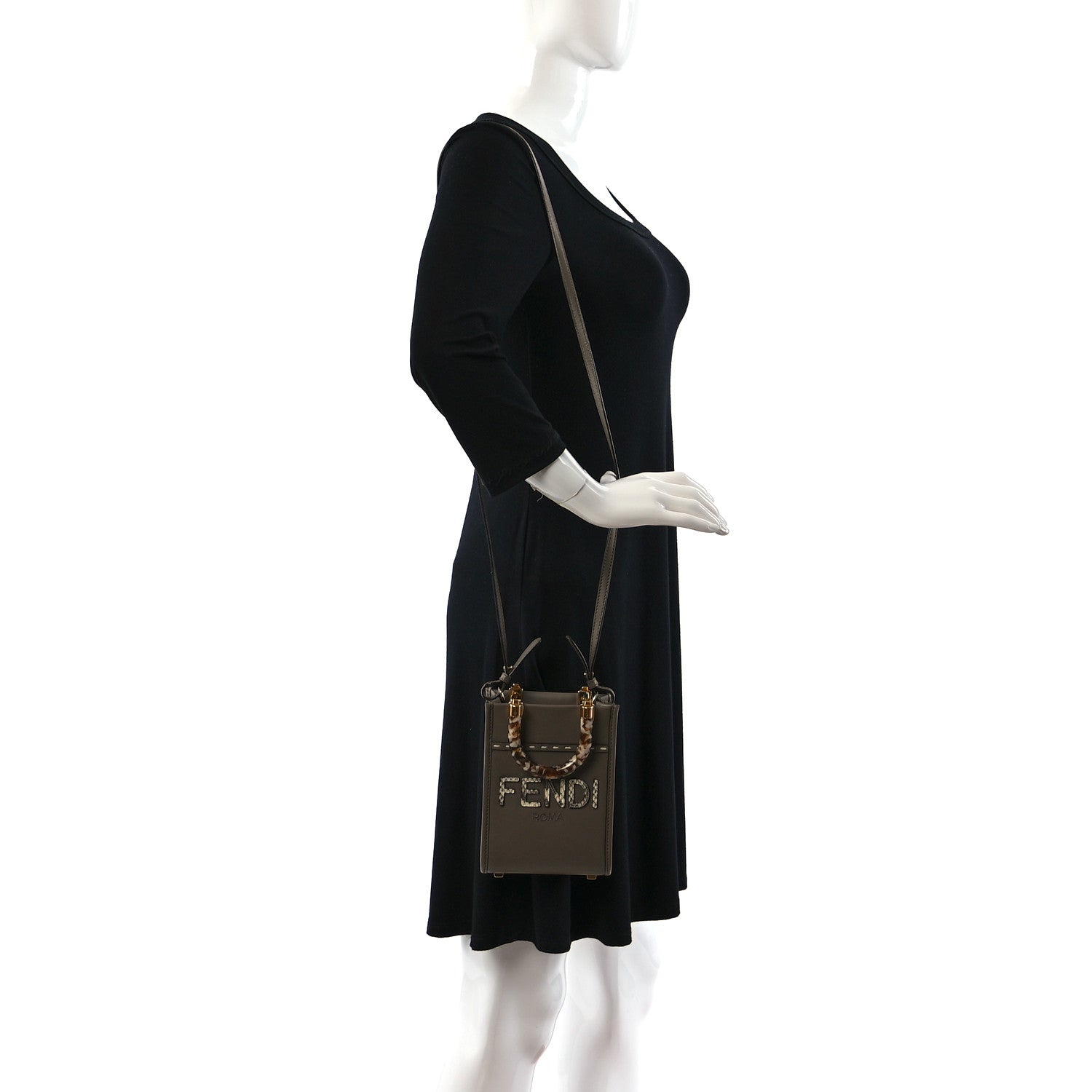 Fendi Vitello King Plexiglass Elaphe Python Print Logo Mini Fendi Sunshine Shopper Tote Tartufo Daisy Roccia 2 of 8