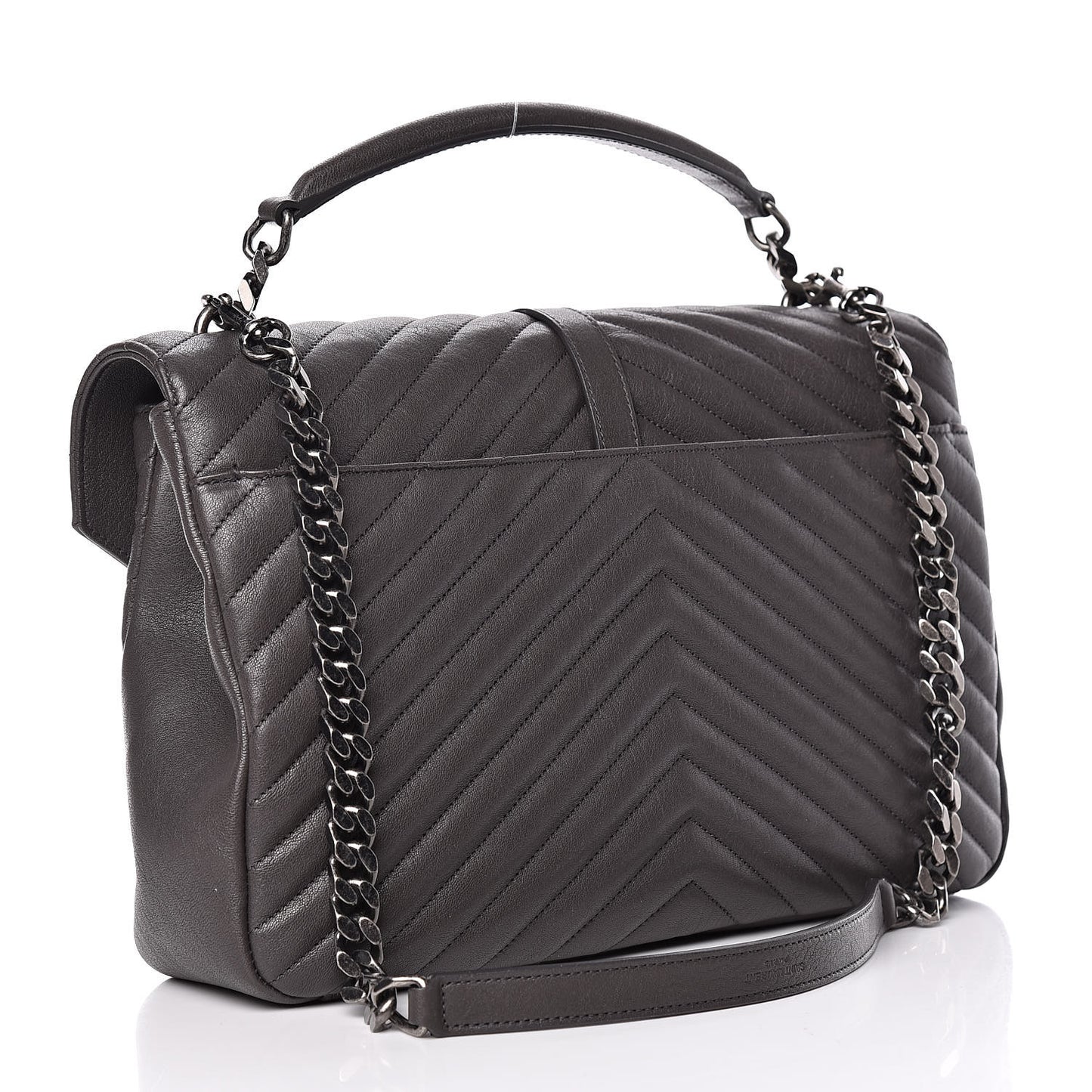Sheepskin Matelasse Chevron Monogram Large College Satchel Dark Anthracite