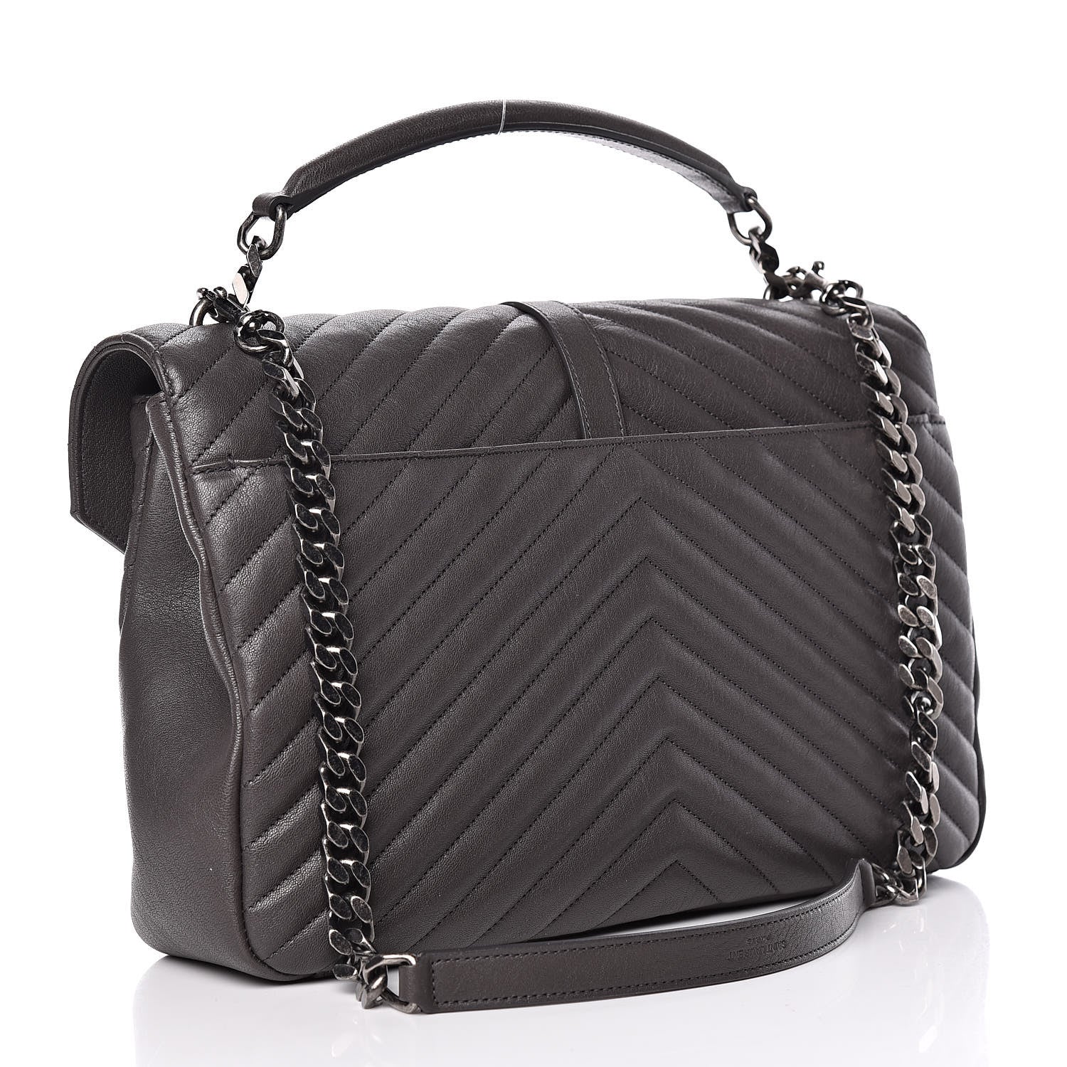 Saint Laurent Sheepskin Matelasse Chevron Monogram Large College Satchel Dark Anthracite 3 of 14
