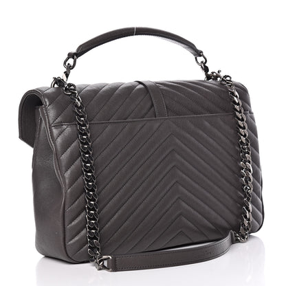 Saint Laurent Sheepskin Matelasse Chevron Monogram Large College Satchel Dark Anthracite 3 of 14