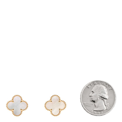 Van Cleef & Arpels 18K Yellow Gold Mother of Pearl Vintage Alhambra Earrings 2 of 5