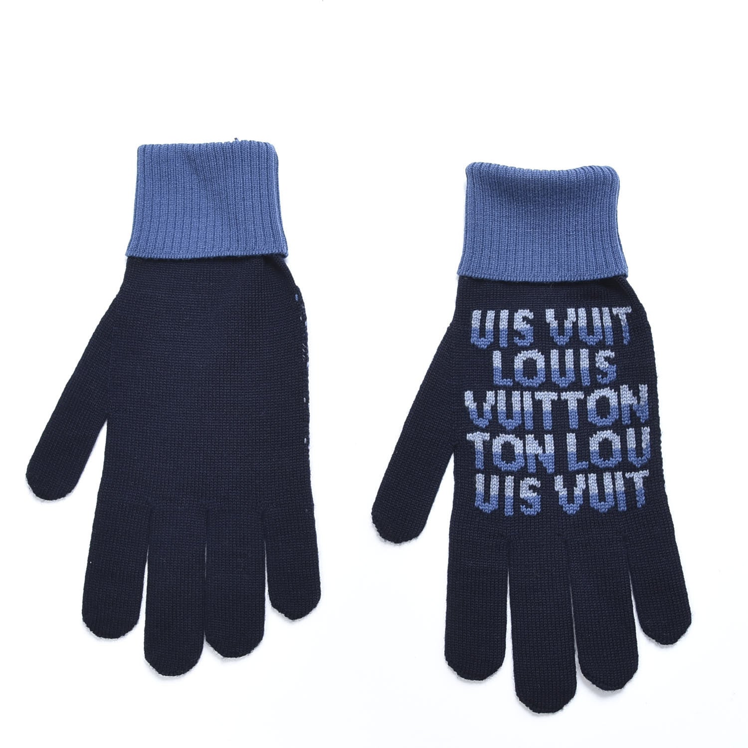 Louis Vuitton Wool Logo Split Gloves Blue 2 of 4
