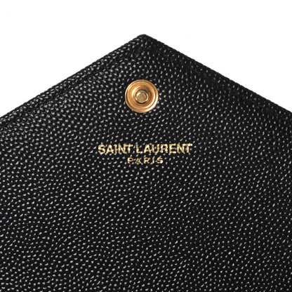 Saint Laurent Grain De Poudre Matelasse Chevron Monogram Envelope Chain Wallet Black 6 of 8