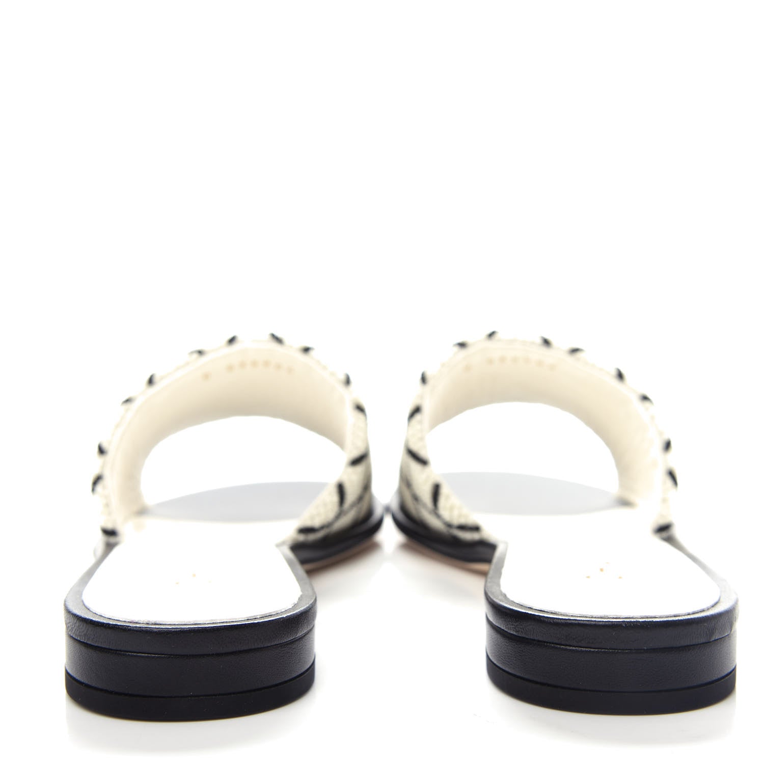 Chanel Pearl Embroidery Flat Sandals 38.5 White Black 7 of 11