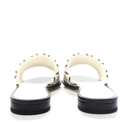 Chanel Pearl Embroidery Flat Sandals 38.5 White Black 7 of 11