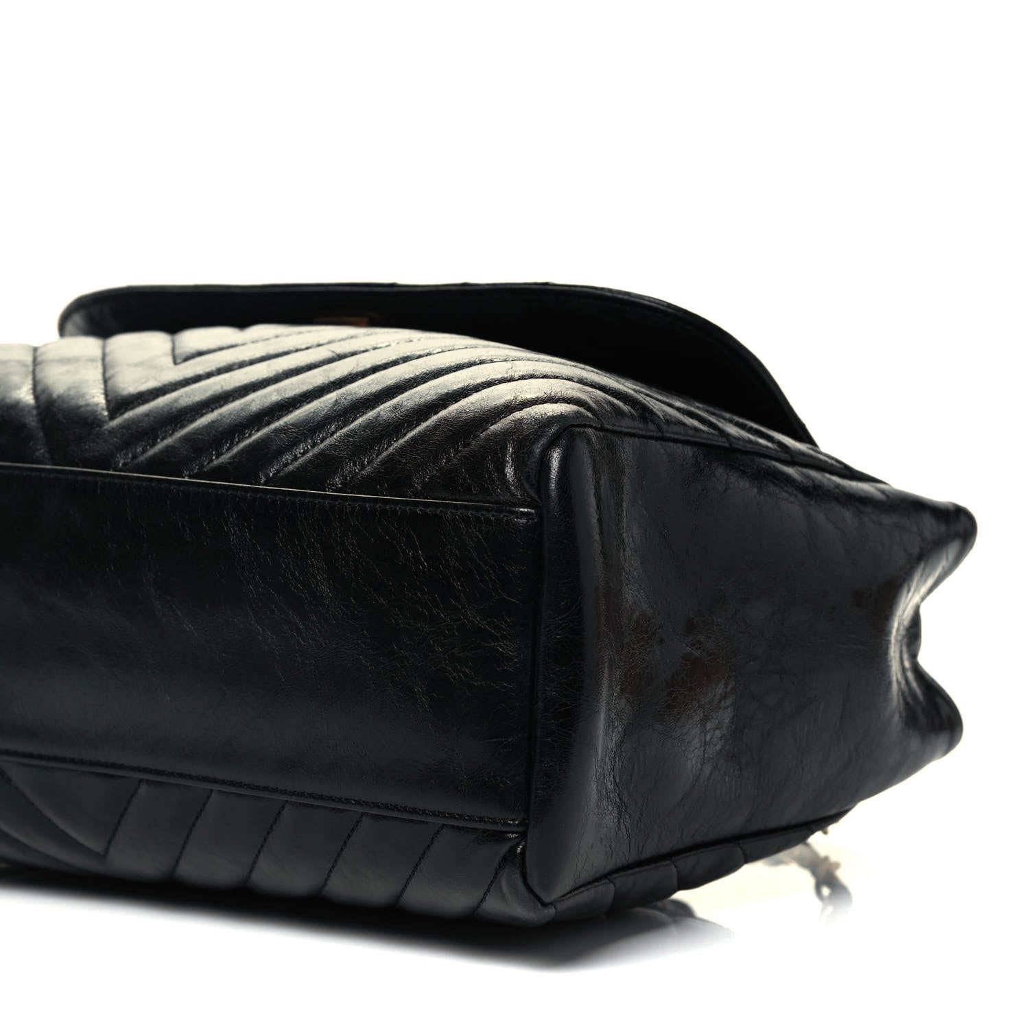Chanel Glazed Calfskin Chevron Quilted Large Hampton Flap Black 9 of 9